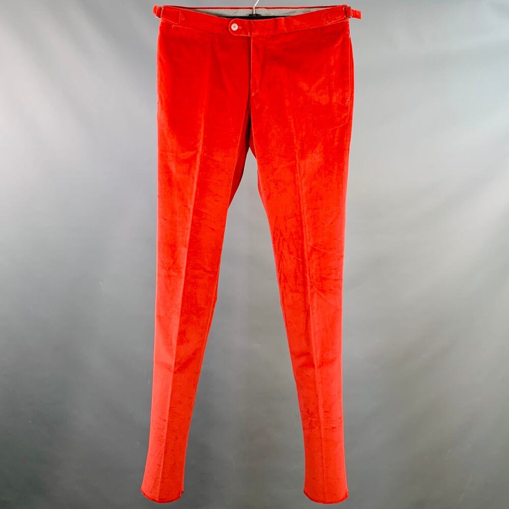 PHINEAS COLE Size 34 Red Velvet Cotton Side Tabs Tapered Dress Pants